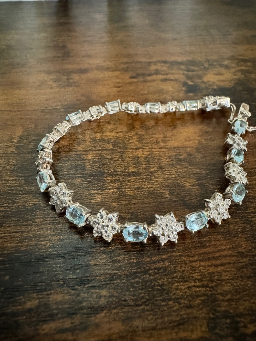 Vintage 925 Sterling Silver Tennis Bracelet with Topaz & Flower Cubic Zirconia